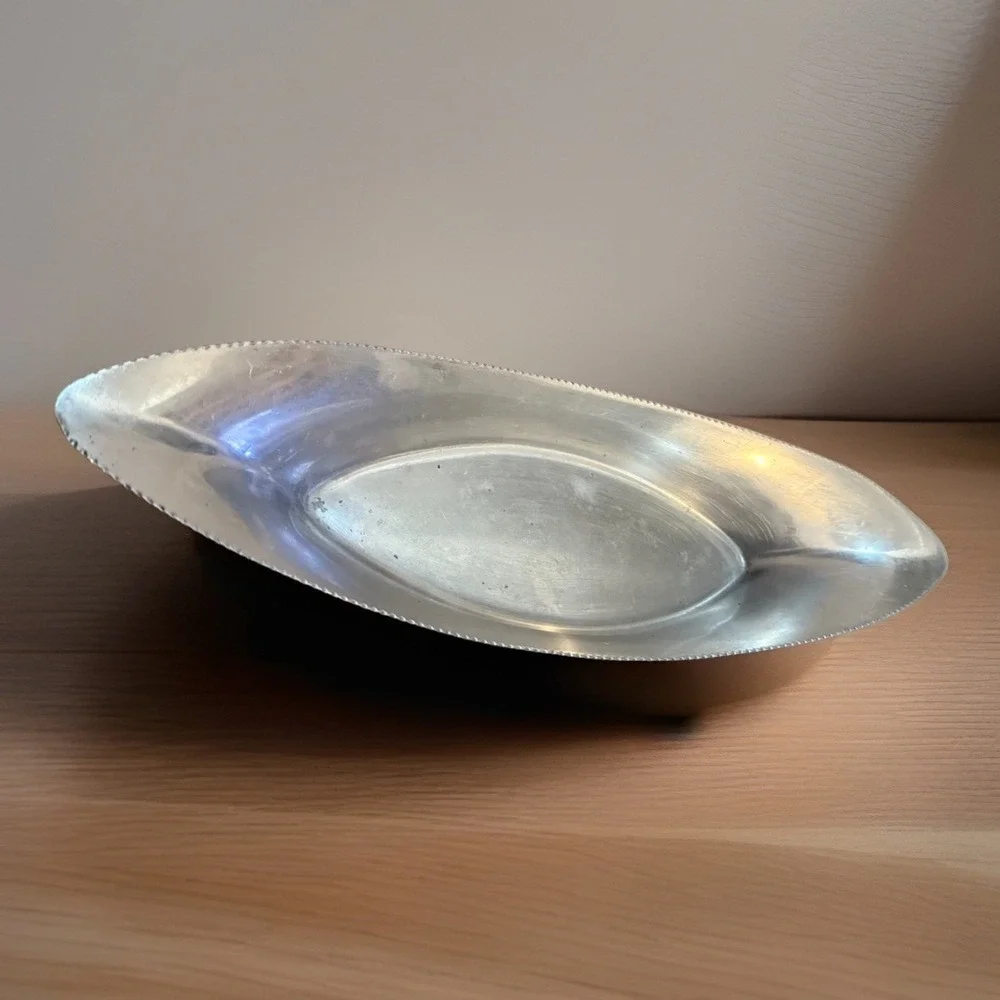Vintage Stamped Spanish Made Aluminum Decorative Serving Dish Bread Tray
